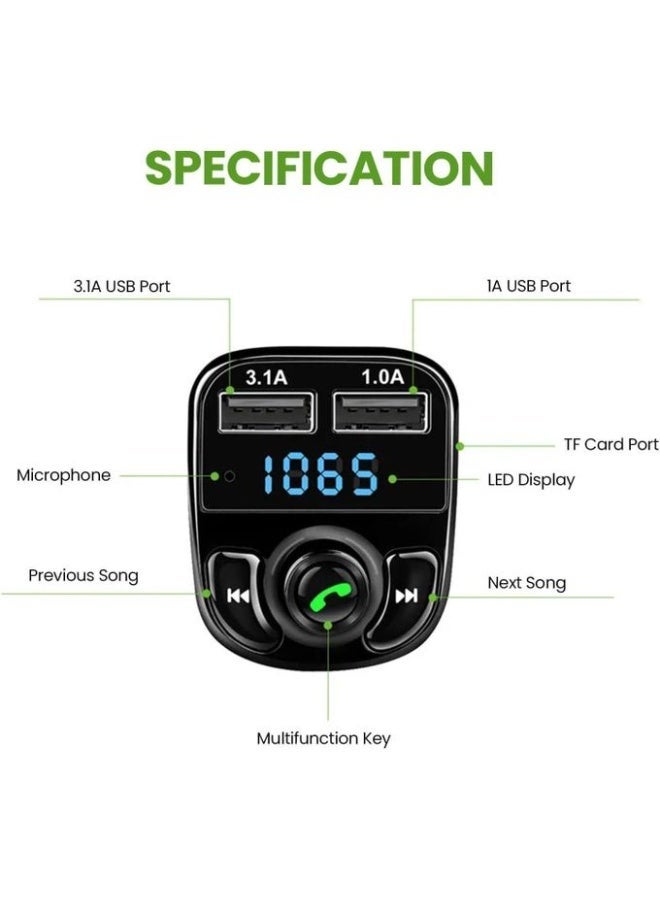 FM Transmitter, Bluetooth Wireless Radio Adapter Car Kit with 2 USB Ports Car Charger MP3 Player Support TF Card & Disk - Image 3